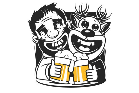 Christmas Beer with a Reindeer: A Festive Illustration Asset for Designers
