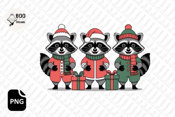 Christmas Funny Raccoons Illustrations: A Festive Graphic Design Asset for Crafters