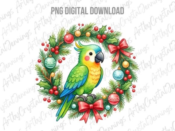 Christmas Holiday Parrot Bird Wreath PNG: A Festive Illustration for Creative Sellers