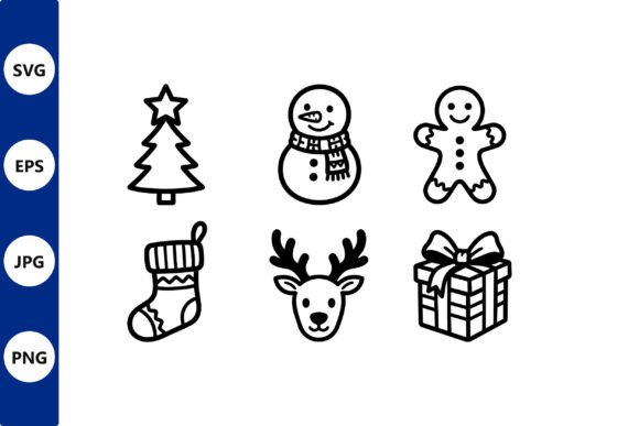 Christmas Icons Set Vector Line Art for Creative Marketplace Listings