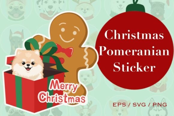 Christmas Pomeranian Sticker: A Festive Illustration for Small Business Branding