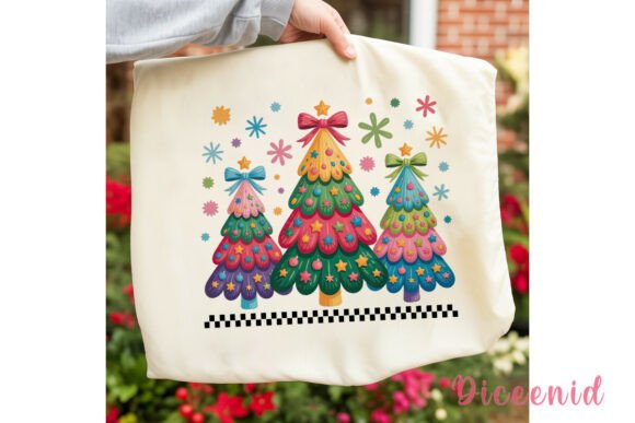Colorful Whimsical Christmas Trees PNG: A Festive Graphic Design Asset for Local Branding
