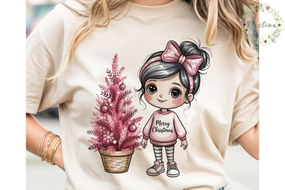 Cute Girl Pink Christmas PNG Clipart: A Playful Illustration for Festive Design Projects