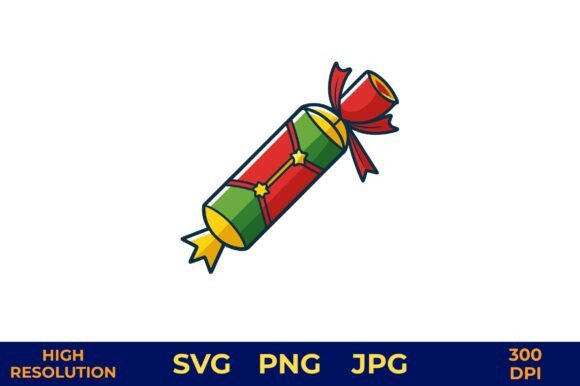 Festive Christmas Cracker with Ribbon Illustration for Local Business Branding