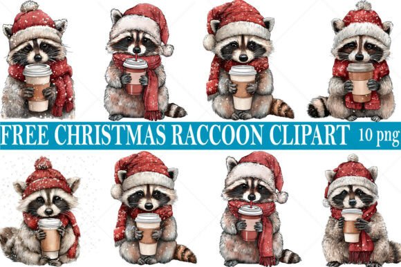 Free Watercolor Christmas Raccoon Clipart for Etsy & Creative Sellers