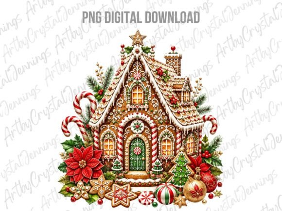 Gingerbread House Christmas PNG for Embroidery Projects