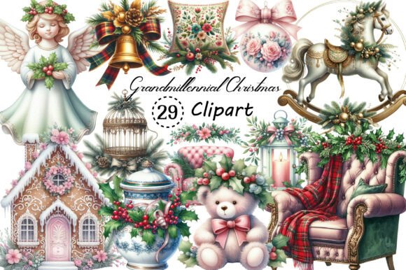 Grandmillennial Christmas Clipart: A Versatile Graphic Design Asset for Holiday Branding