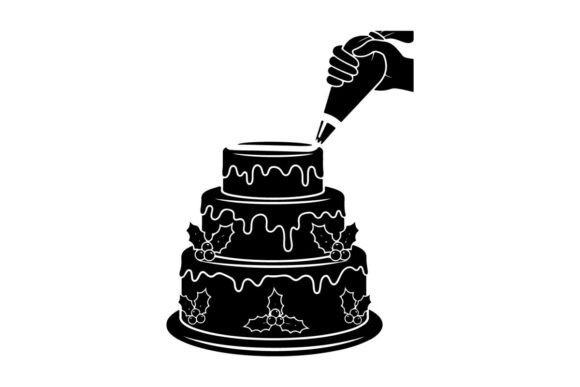 Hand Decorating Christmas Cake with Icin Illustrations