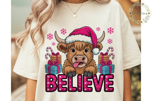 Highland Cow Christmas Believe PNG – A Festive Illustration for Creative Sellers