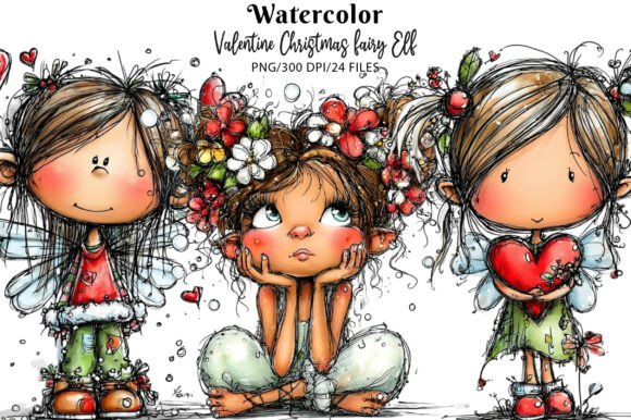 Valentine Christmas Fairy Elf Clipart: A Festive Illustration Asset for Creative Projects