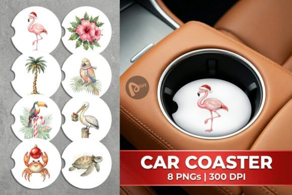 Vintage Tropical Christmas Car Coaster Illustrations