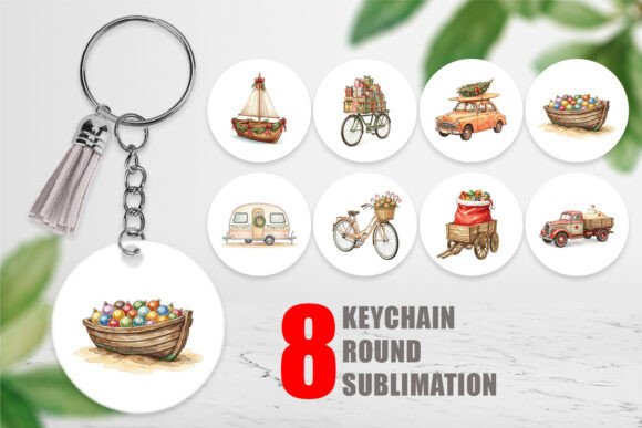 Vintage Tropical Christmas Keychain PNG